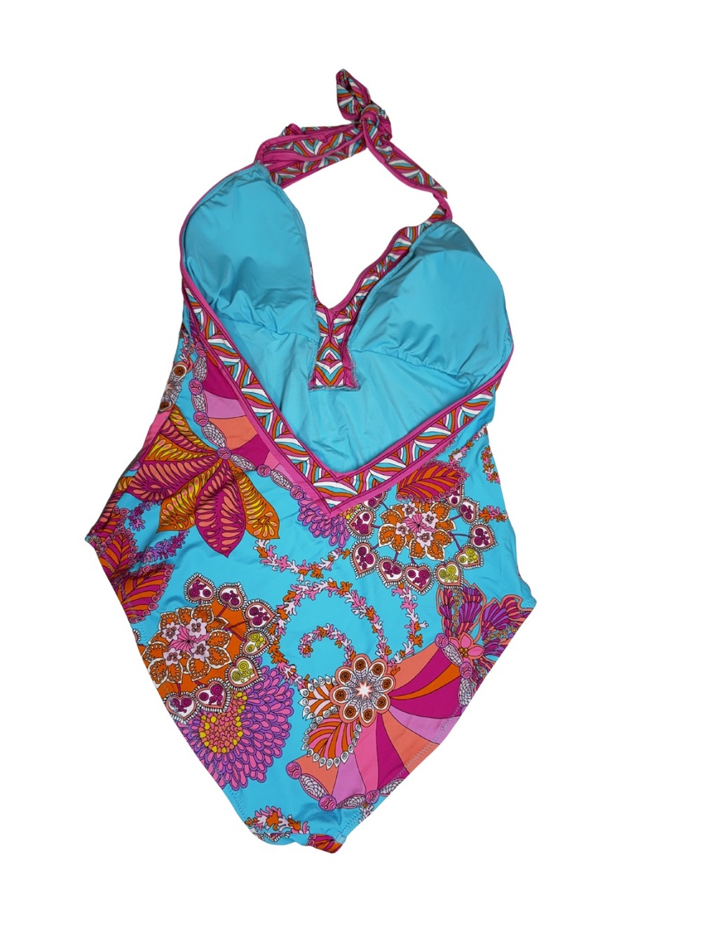 Trina Turk Meilani plunge neck Floral One-Piece tie neck 14 summer beach resort - Picture 3 of 11